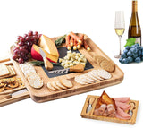 Elegant Bamboo Cheese Board & Knife Set with Stainless Steel Cutlery for Wine, Crackers, Brie, and Charcuterie - Front View