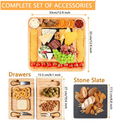 Elegant Bamboo Cheese Board & Knife Set with Stainless Steel Cutlery for Wine, Crackers, Brie, and Charcuterie - Side View