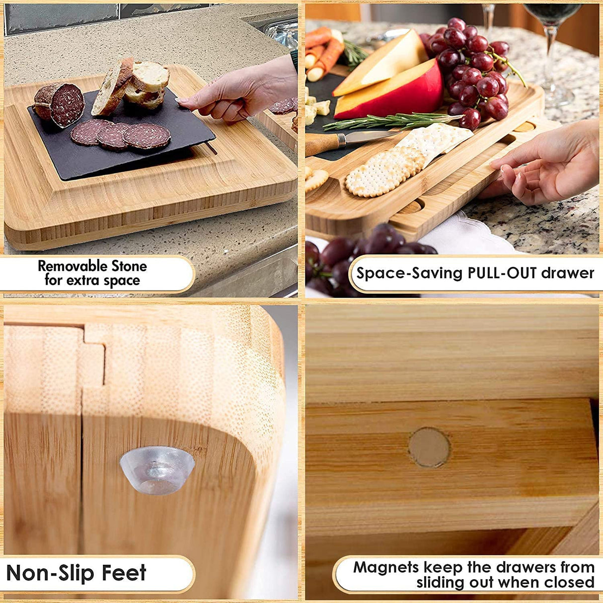 Elegant Bamboo Cheese Board & Knife Set with Stainless Steel Cutlery for Wine, Crackers, Brie, and Charcuterie