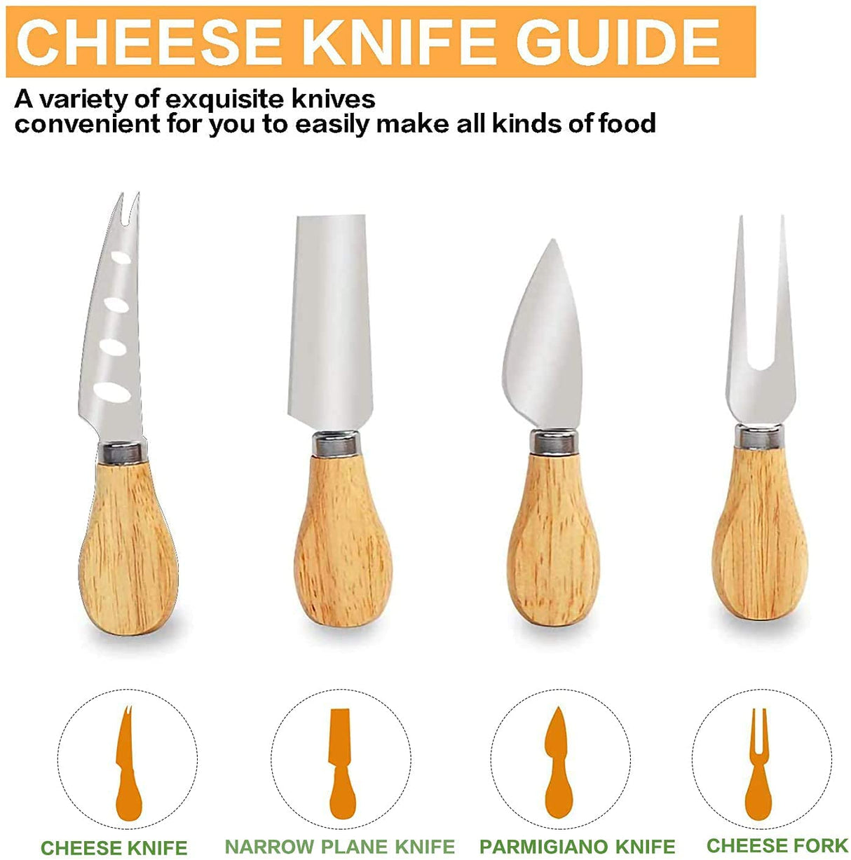 Elegant Bamboo Cheese Board & Knife Set with Stainless Steel Cutlery for Wine, Crackers, Brie, and Charcuterie