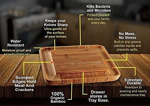 Elegant Bamboo Cheese Serving Set with Hidden Cutlery Drawer and Stainless Steel Utensils