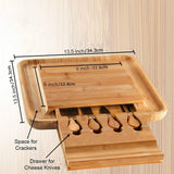 Elegant Bamboo Cheese Serving Set with Hidden Cutlery Drawer and Stainless Steel Utensils - Top-Down View