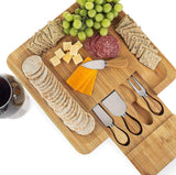 Elegant Bamboo Cheese Serving Set with Hidden Cutlery Drawer and Stainless Steel Utensils - 45-Degree Angle