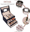 Portable Travel Jewelry box with three-layer PU leather storage box, mirror and lock