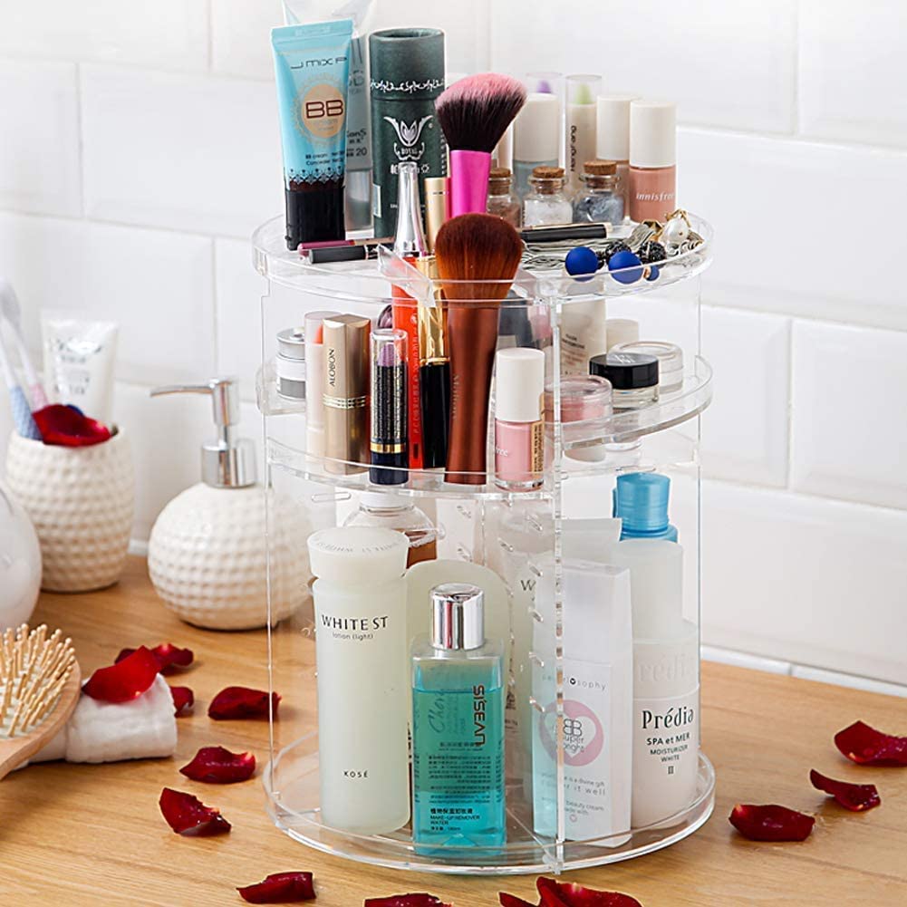 Adjustable 360° Rotating Makeup Organizer with Versatile Cosmetic Storage Solutions