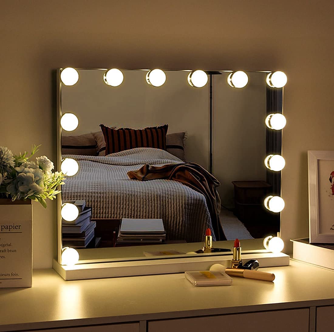 Hollywood Vanity Style LED Makeup Lights Mirror with 3 Color Modes Lights with 10 Dimmable Bulbs (Mi
