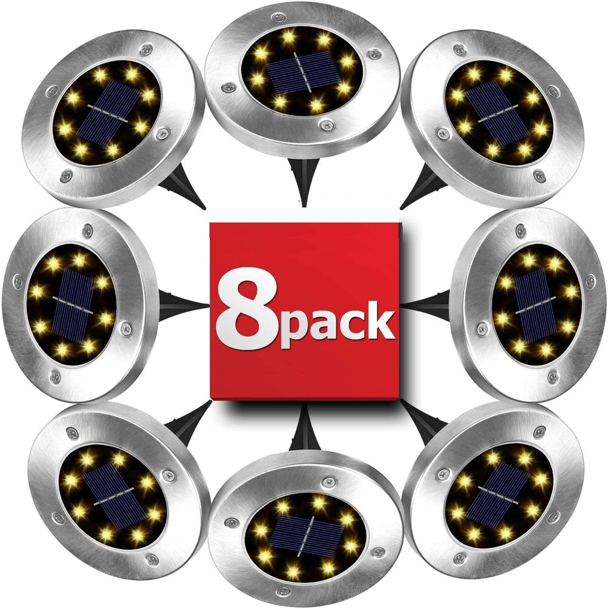 8 Pack Bright LED Solar Garden Path Lights (Warm White)
