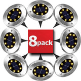 8 Pack Bright LED Solar Garden Path Lights (Warm White) - Top-Down View