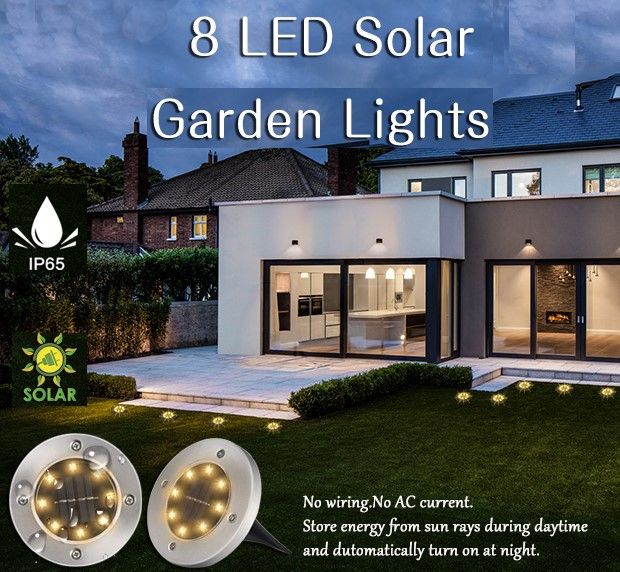 8 Pack Bright LED Solar Garden Path Lights (Warm White)
