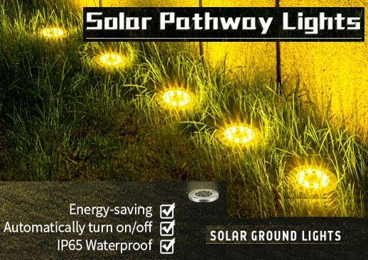 8 Pack Bright LED Solar Garden Path Lights (Warm White)