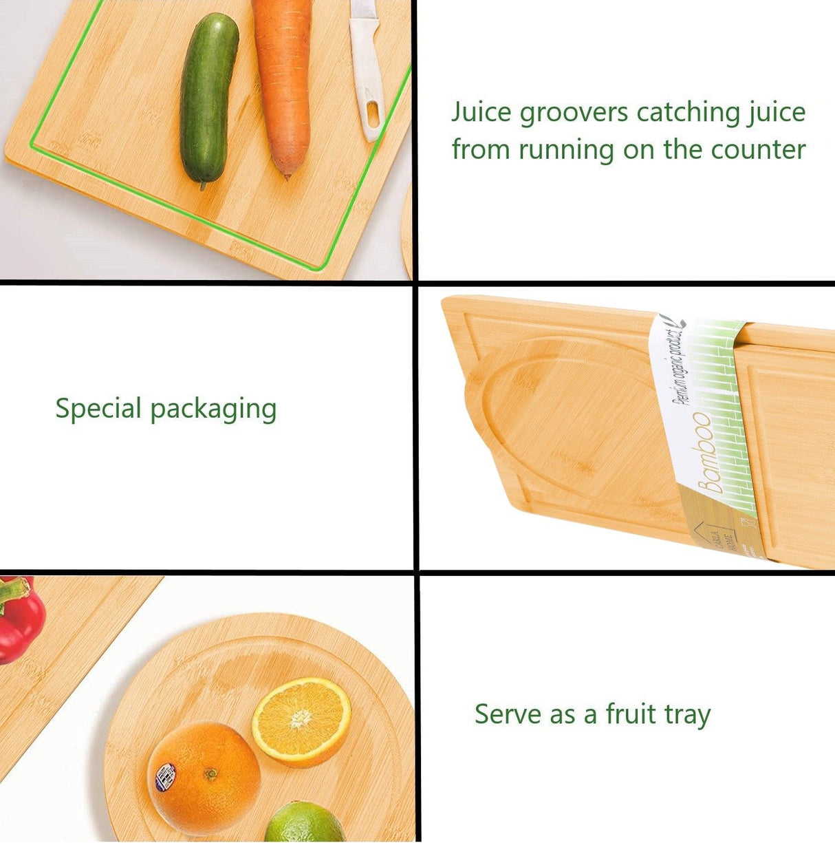 Bamboo Cutting Board Set with Juice Groove and Mobile Device Stand - 3 Piece Kitchen Essential