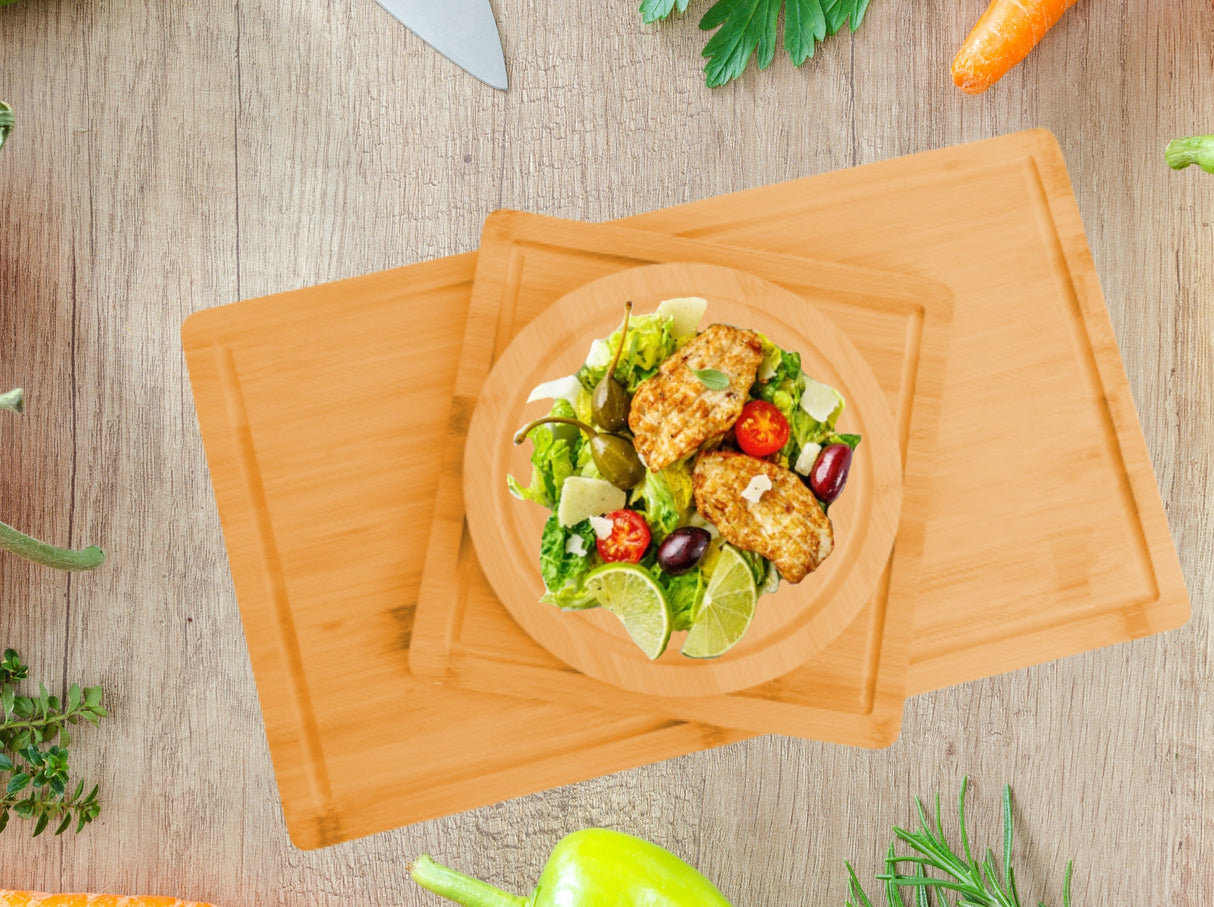 Bamboo Cutting Board Set with Juice Groove and Mobile Device Stand - 3 Piece Kitchen Essential