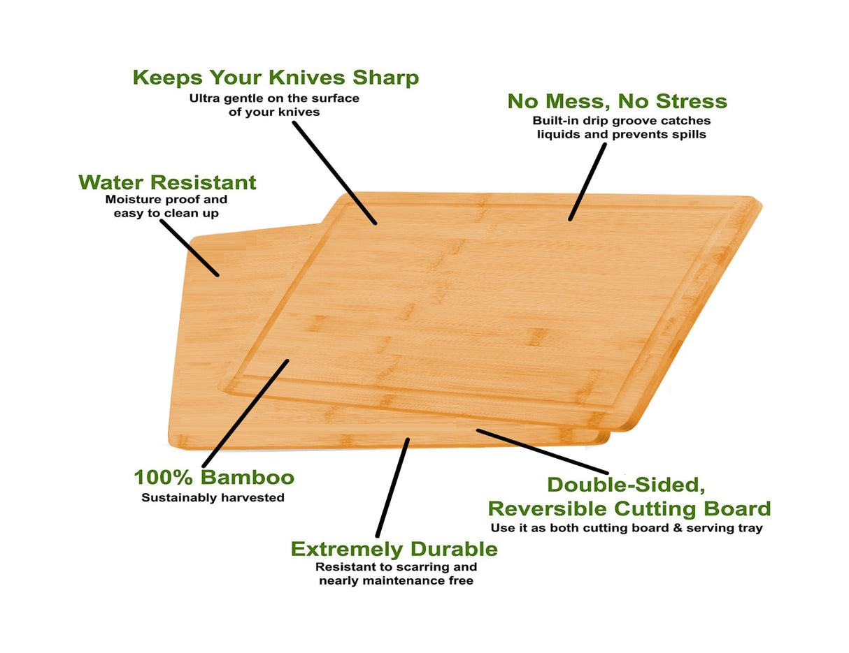 Bamboo Cutting Board Set with Juice Groove and Mobile Device Stand - 3 Piece Kitchen Essential