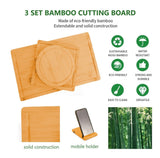 Bamboo Cutting Board Set with Juice Groove and Mobile Device Stand - 3 Piece Kitchen Essential - Rear View