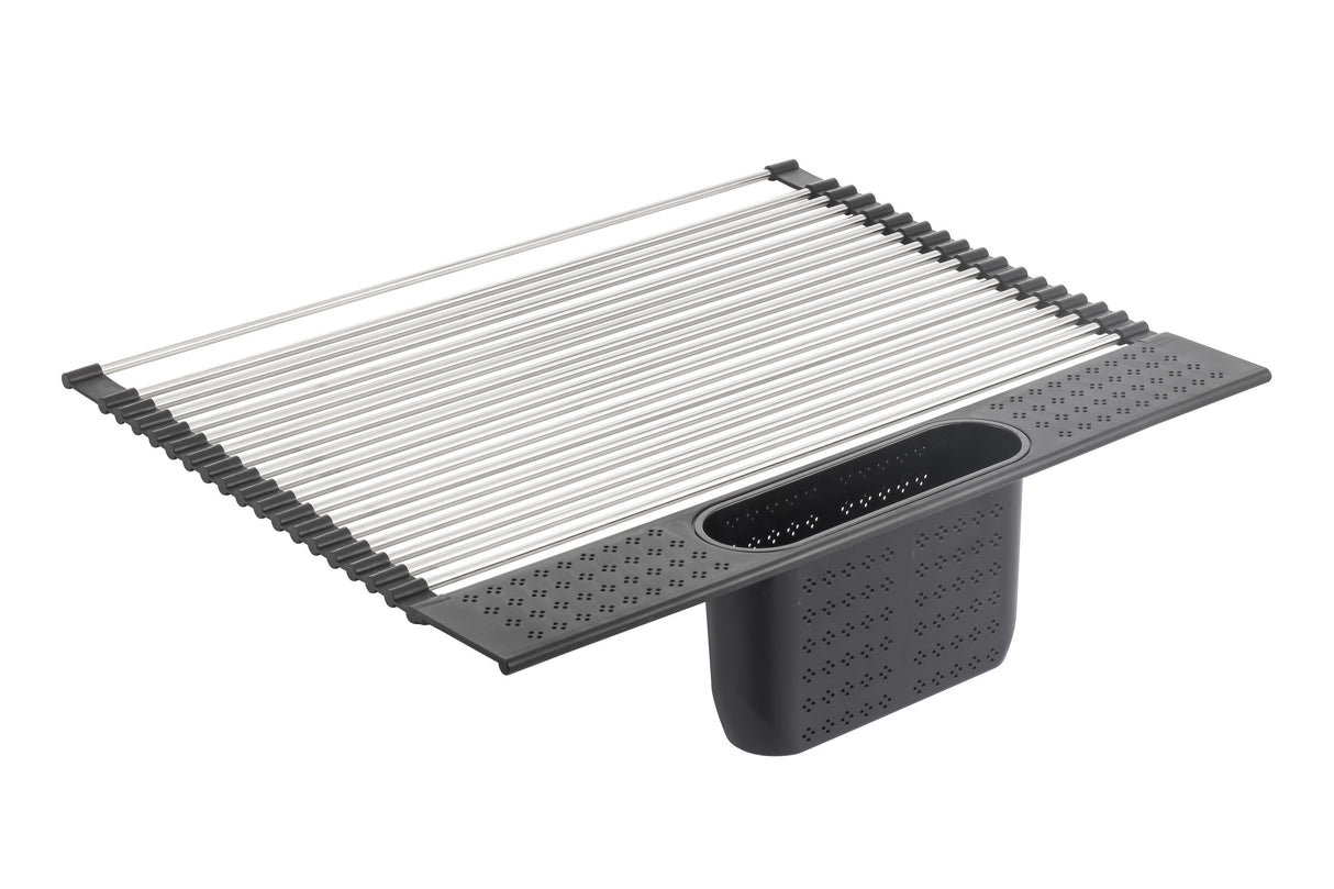 Premium Roll-Up Stainless Steel Dish Drying Rack with Utensil Holder for Kitchen Use