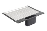 Premium Roll-Up Stainless Steel Dish Drying Rack with Utensil Holder for Kitchen Use - Front View