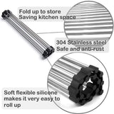 Premium Roll-Up Stainless Steel Dish Drying Rack with Utensil Holder for Kitchen Use - 45-Degree Angle