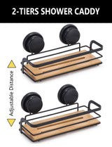 2-Tier Bamboo Corner Shower Caddy with No-Drill Suction Cup - 2 Pack Premium Storage Solution for Bathroom and Kitchen - Side View
