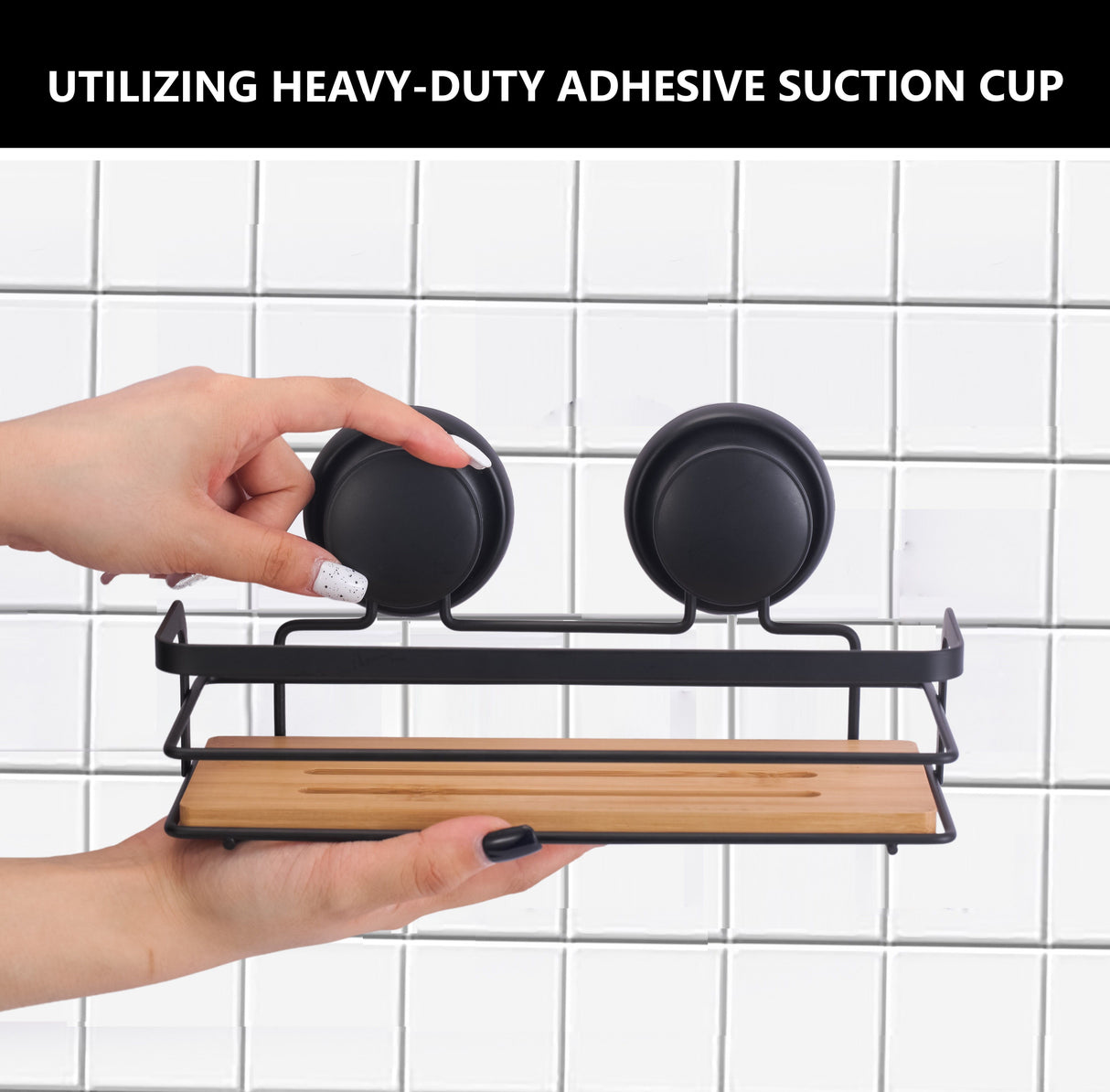 2-Tier Bamboo Corner Shower Caddy with No-Drill Suction Cup - 2 Pack Premium Storage Solution for Bathroom and Kitchen