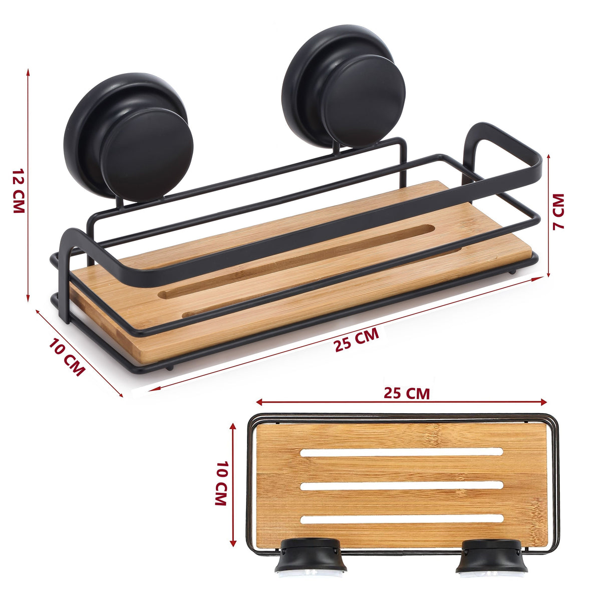 2-Tier Bamboo Corner Shower Caddy with No-Drill Suction Cup - 2 Pack Premium Storage Solution for Bathroom and Kitchen