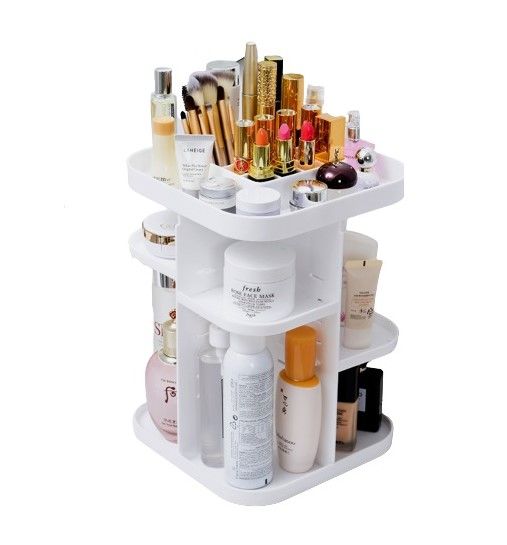 Versatile 360° Rotating Makeup Storage Organizer for Bedroom and Bathroom (White)
