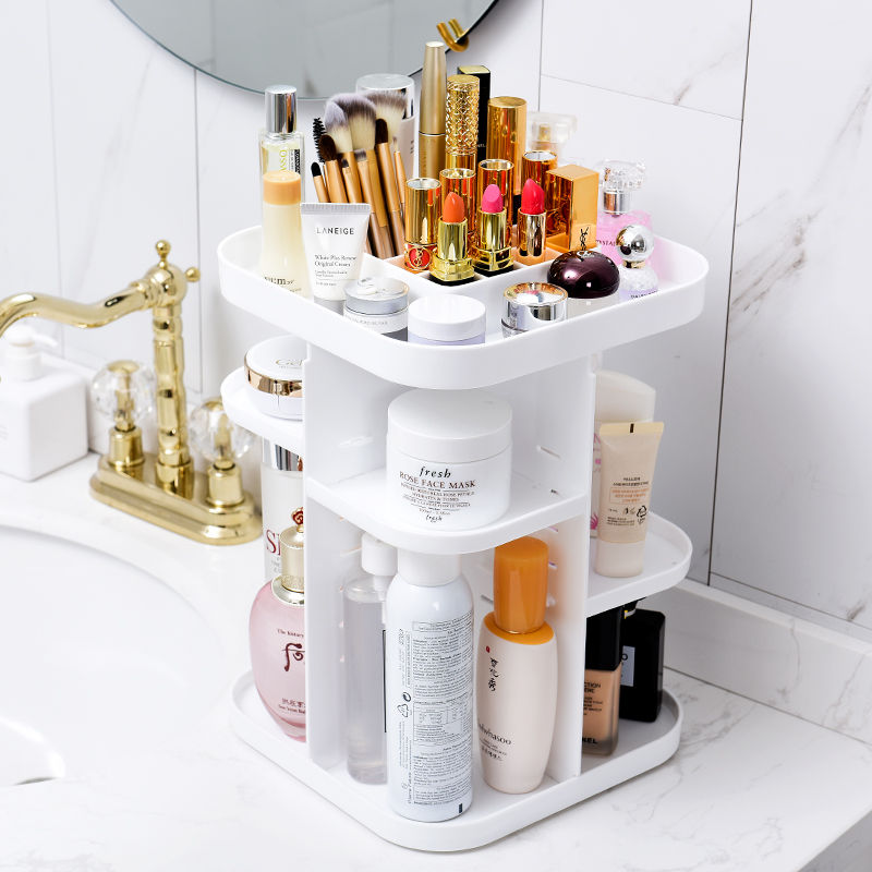 Versatile 360° Rotating Makeup Storage Organizer for Bedroom and Bathroom (White)