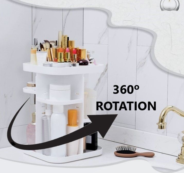 Versatile 360° Rotating Makeup Storage Organizer for Bedroom and Bathroom (White)