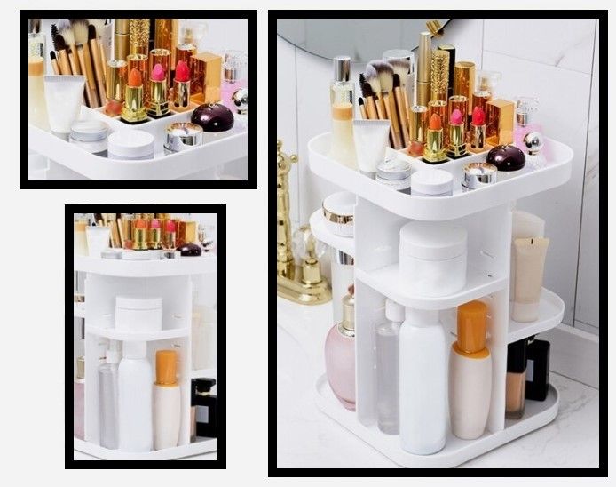 Versatile 360° Rotating Makeup Storage Organizer for Bedroom and Bathroom (White)