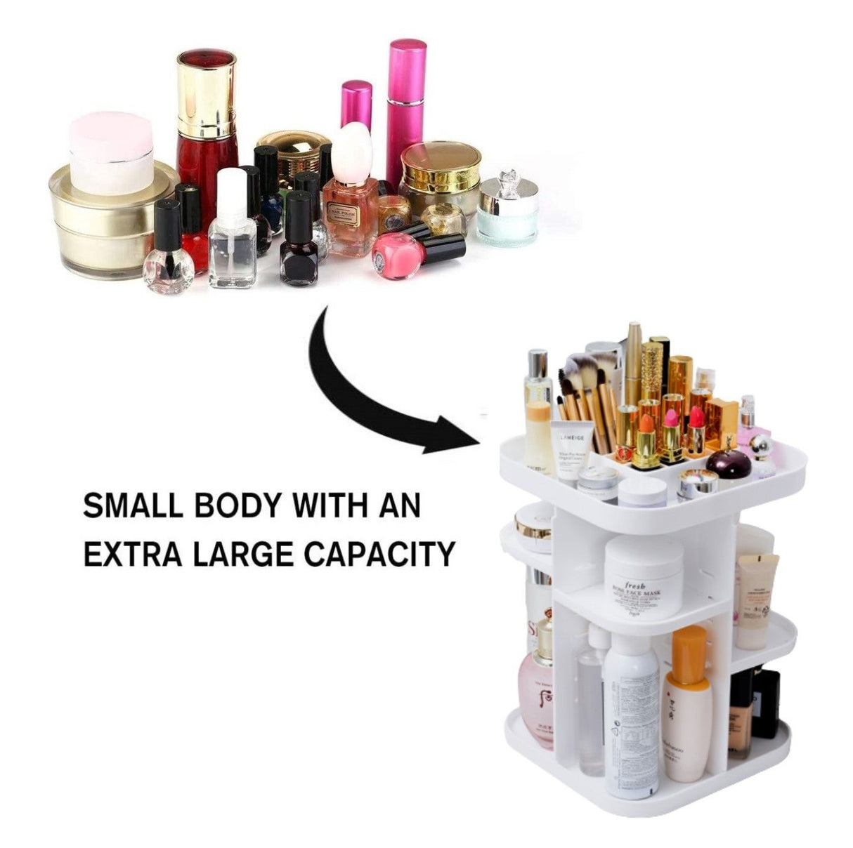 Versatile 360° Rotating Makeup Storage Organizer for Bedroom and Bathroom (White)