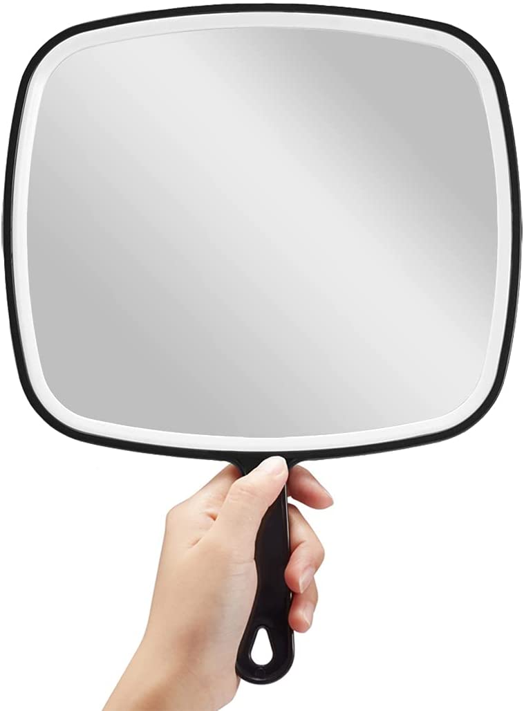 Oversized Black Handheld Mirror with Ergonomic Handle (31.5 x 23 cm)