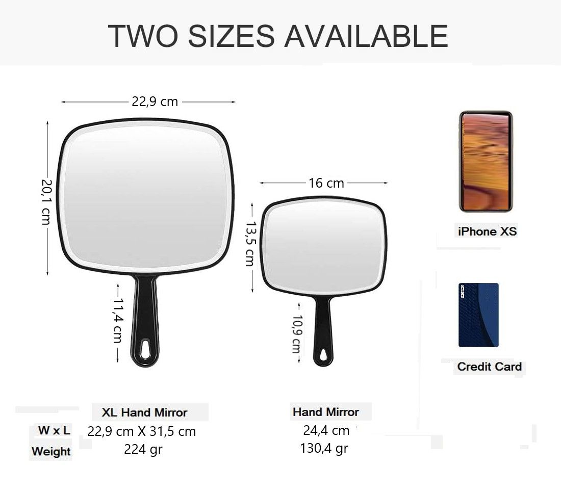 Oversized Black Handheld Mirror with Ergonomic Handle (31.5 x 23 cm)