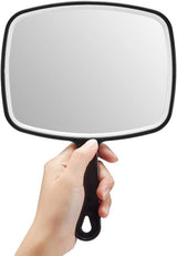 Oversized Black Handheld Mirror with Ergonomic Handle (24 x 16 cm)