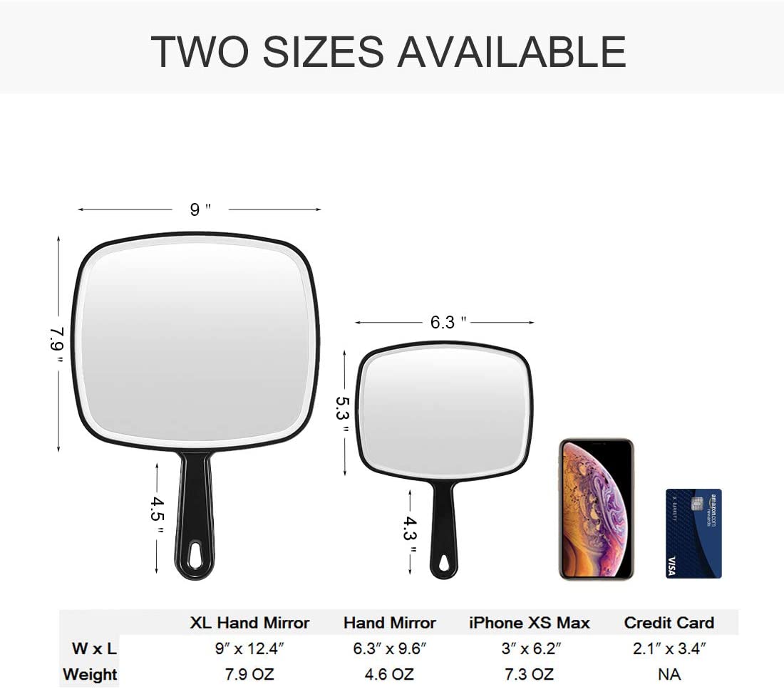 Oversized Black Handheld Mirror with Ergonomic Handle (24 x 16 cm)