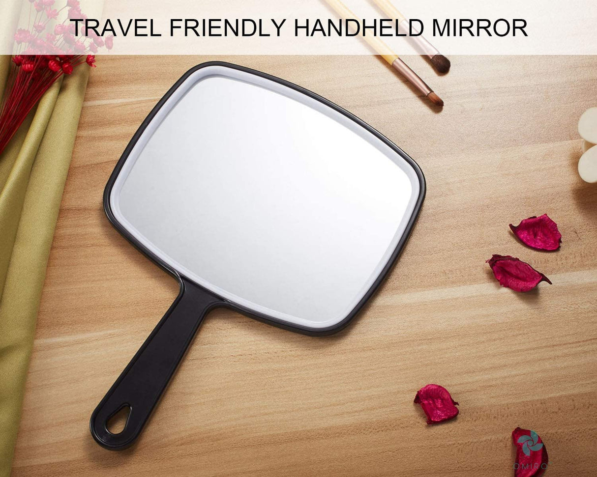 Oversized Black Handheld Mirror with Ergonomic Handle (24 x 16 cm)