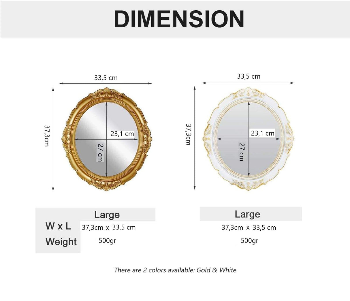 Vintage Oval Wall Mirror with Ornate White Frame for Home Decor (38 x 33 cm)