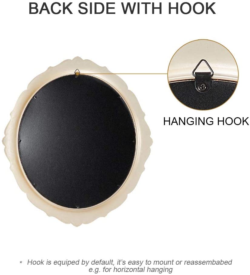 Vintage Oval Wall Mirror with Ornate White Frame for Home Decor (38 x 33 cm)