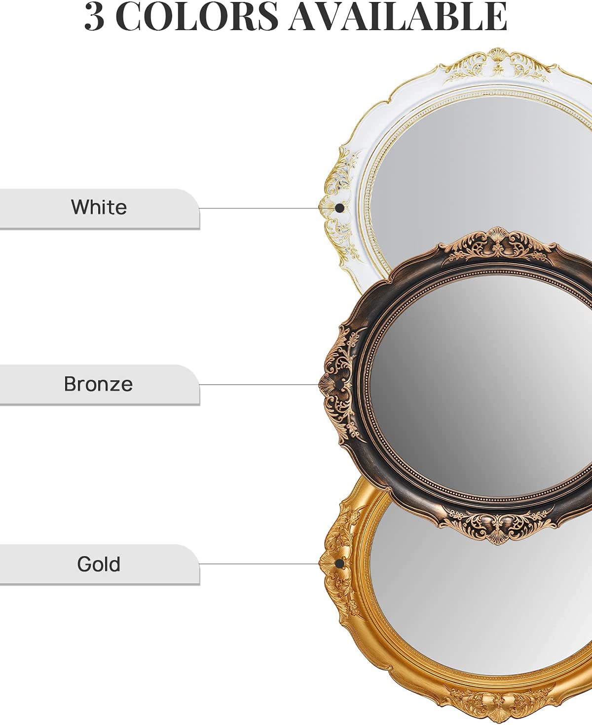 Vintage Oval Wall Mirror with Ornate White Frame for Home Decor (38 x 33 cm)