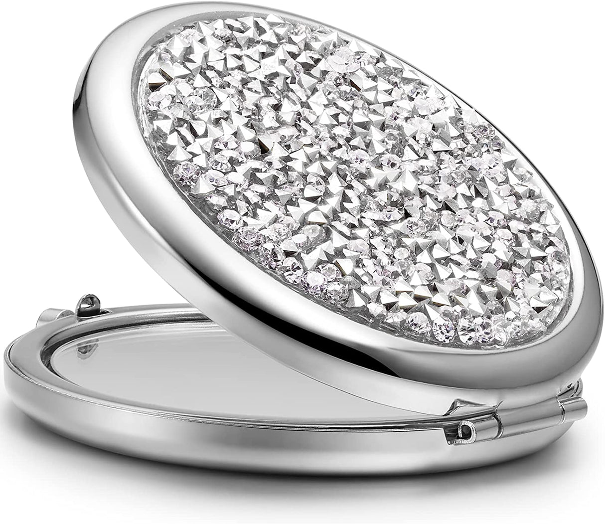 Elegant Sparkle 1X/2X Magnifying Metal Travel Makeup Mirror (Silver)