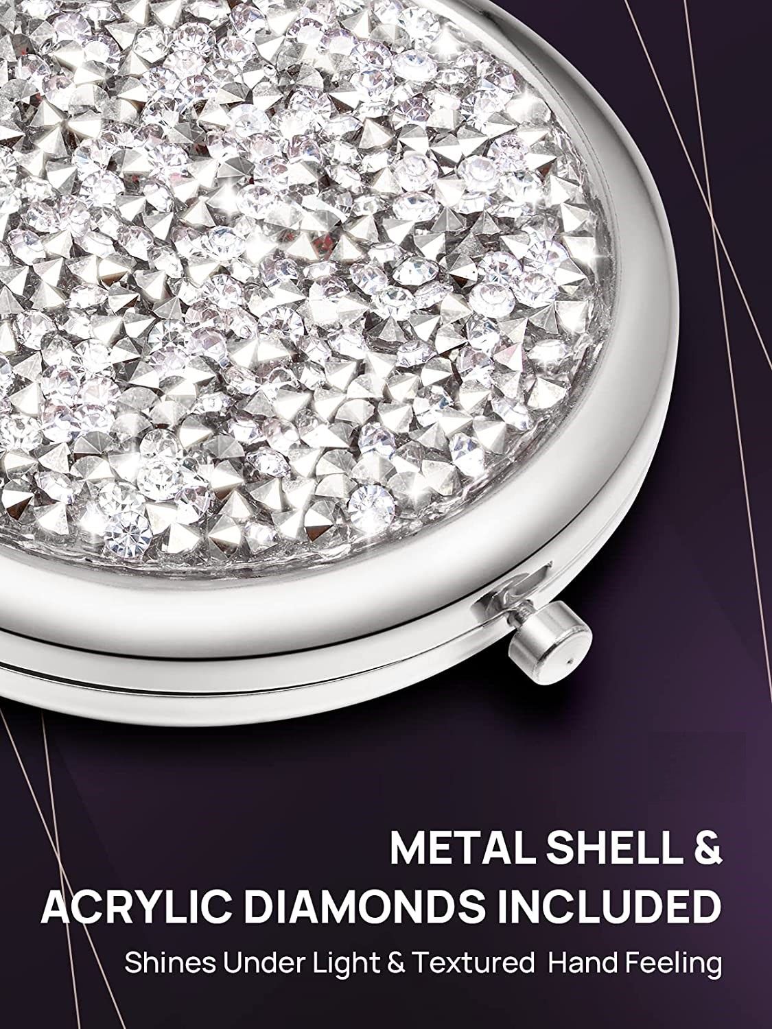 Elegant Sparkle 1X/2X Magnifying Metal Travel Makeup Mirror (Silver)