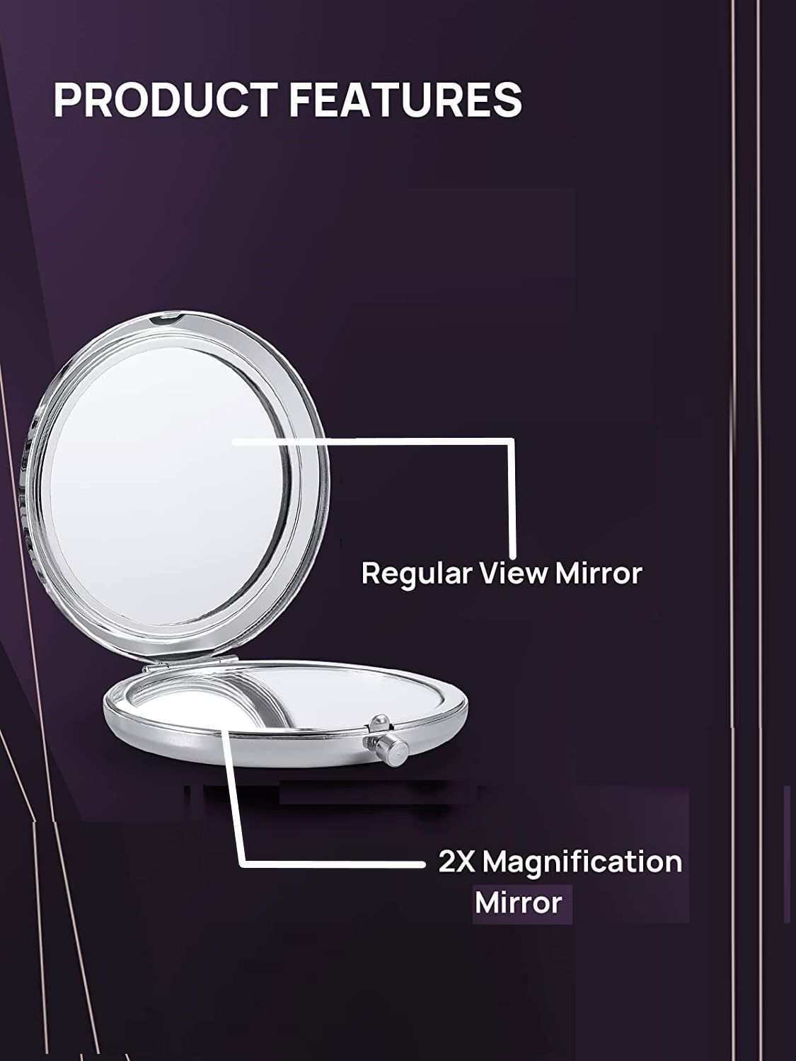 Elegant Sparkle 1X/2X Magnifying Metal Travel Makeup Mirror (Silver)