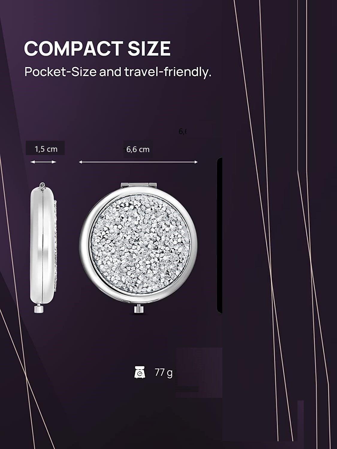 Elegant Sparkle 1X/2X Magnifying Metal Travel Makeup Mirror (Silver)