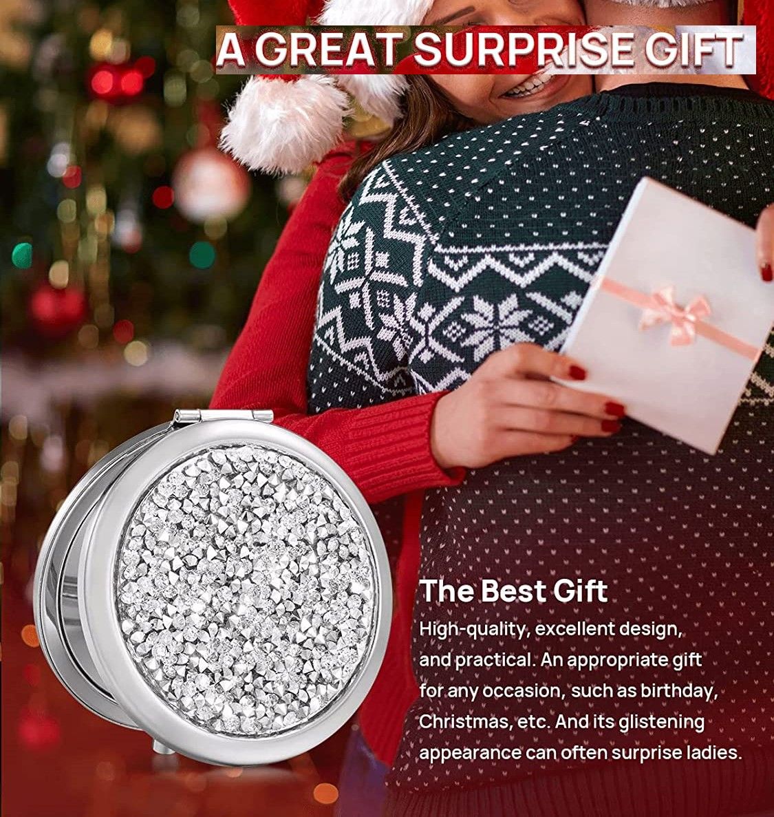 Elegant Sparkle 1X/2X Magnifying Metal Travel Makeup Mirror (Silver)
