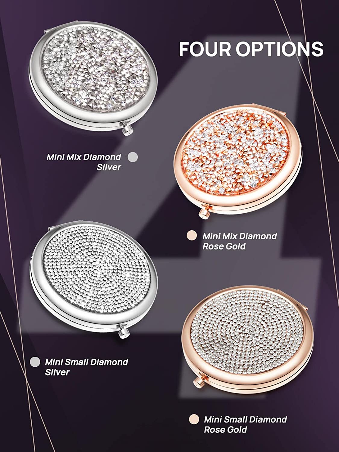 Elegant Sparkle 1X/2X Magnifying Metal Travel Makeup Mirror (Silver)