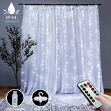 300 LED Cool White Curtain String Lights with Remote & 8 Lighting Modes for Bedroom Decor (3m x 3m)