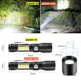 7 Modes Waterproof Rechargeable UV Light Flashlight Torch for Camping - Front View