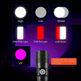 7 Modes Waterproof Rechargeable UV Light Flashlight Torch for Camping - Side View