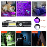 7 Modes Waterproof Rechargeable UV Light Flashlight Torch for Camping - Top-Down View