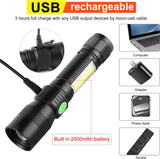 7 Modes Waterproof Rechargeable UV Light Flashlight Torch for Camping - Close-Up Angle