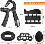 5 Pack Adjustable Resistance Hand Gripper Exerciser Workout Kit - Front View