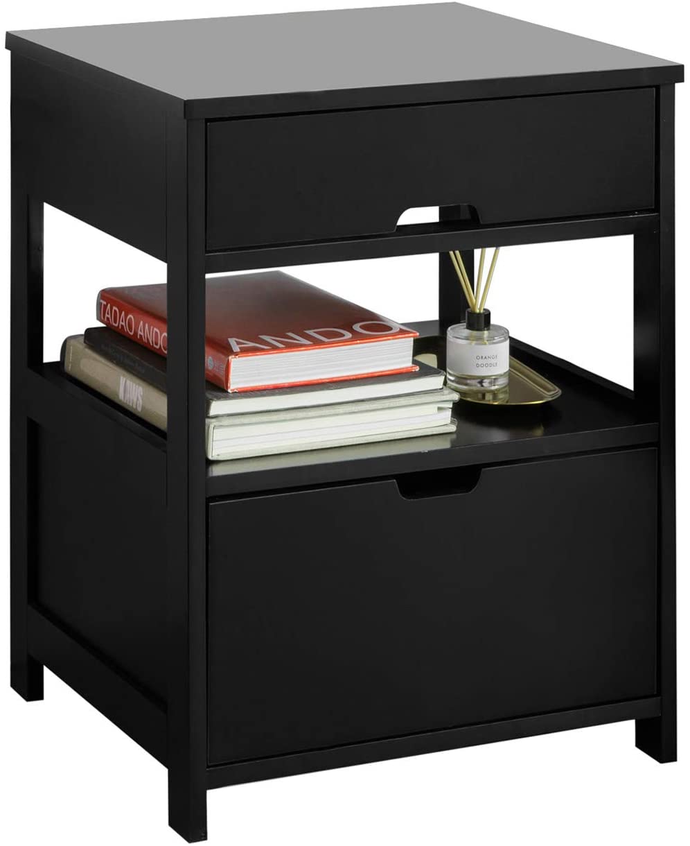 Modern Black Nightstand with Dual Drawers